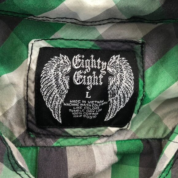 Eighty Eight Mens Shirt Large Long Sleeve Green Plaid Button-Up Casual Western - Picture 3 of 10